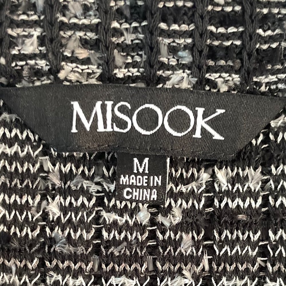 Misook Black & White Frayed Edge Tweed Open Front Jacket Size M - Picture 7 of 9